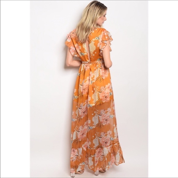 Mustard Floral Maxi Dress. - Picture 2 of 7